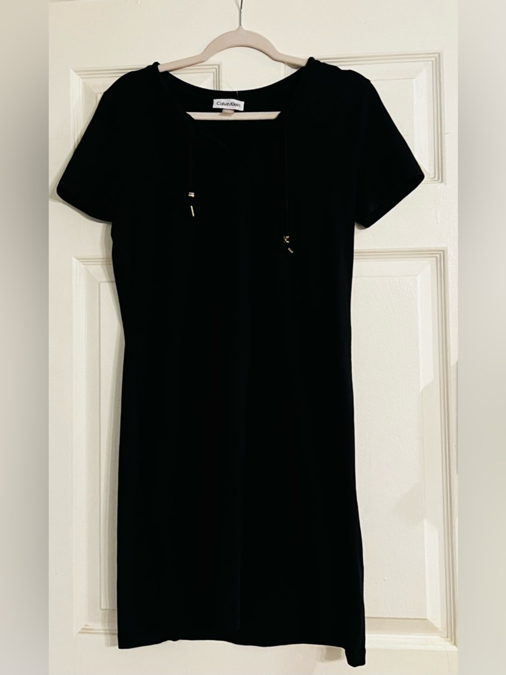 Calvin Klein T-shirt Mini Dress Sz Medium Black‎ Draw Sting Ties